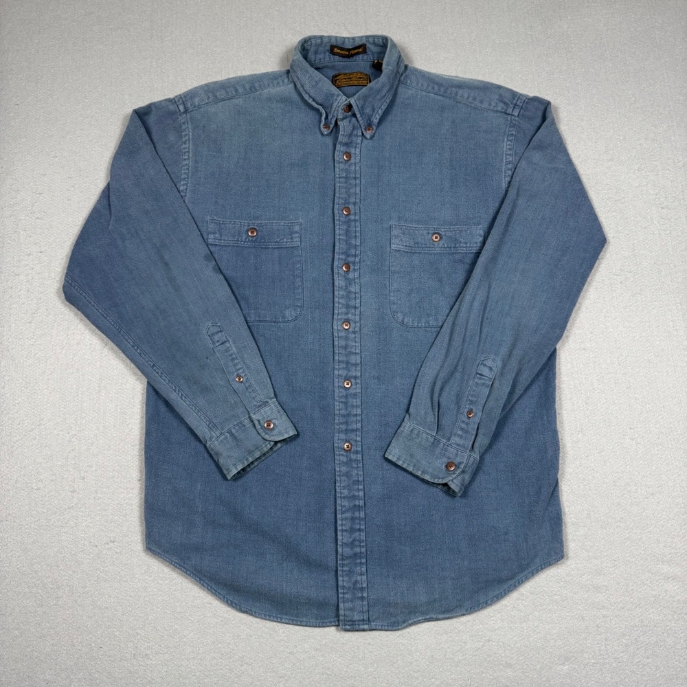 Eddie Bauer Sonoma Flannel Shirt Mens Large Blue Cotton Heavyweight Button Down